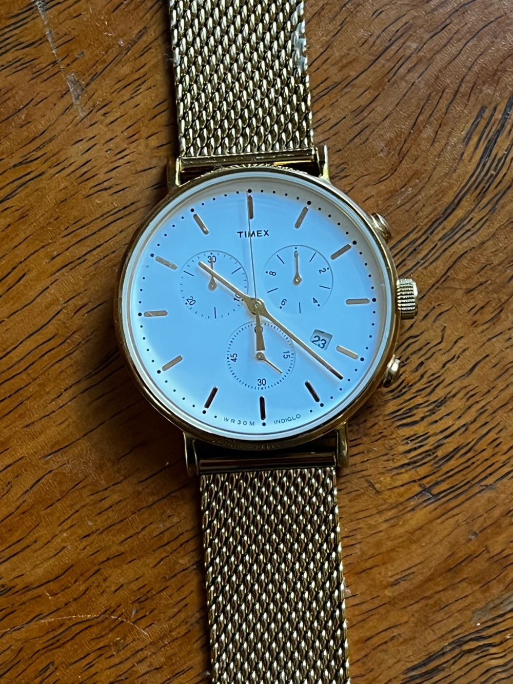 Timex Gold-Tone Mesh Band Watch with White Dial
